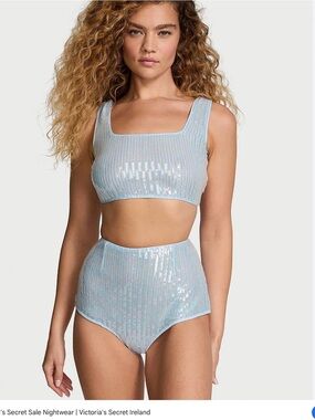 Victoria's Secret Light Blue Sequin Bandeau Top and bottoms